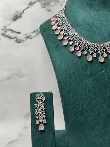 Rosé Rainfall – Pink Stone Choker with Matching Earrings