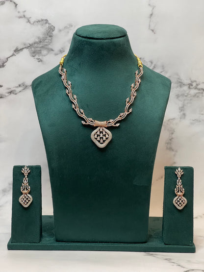Rose Drape – CZ Woven Necklace Set with Pendant Detailing