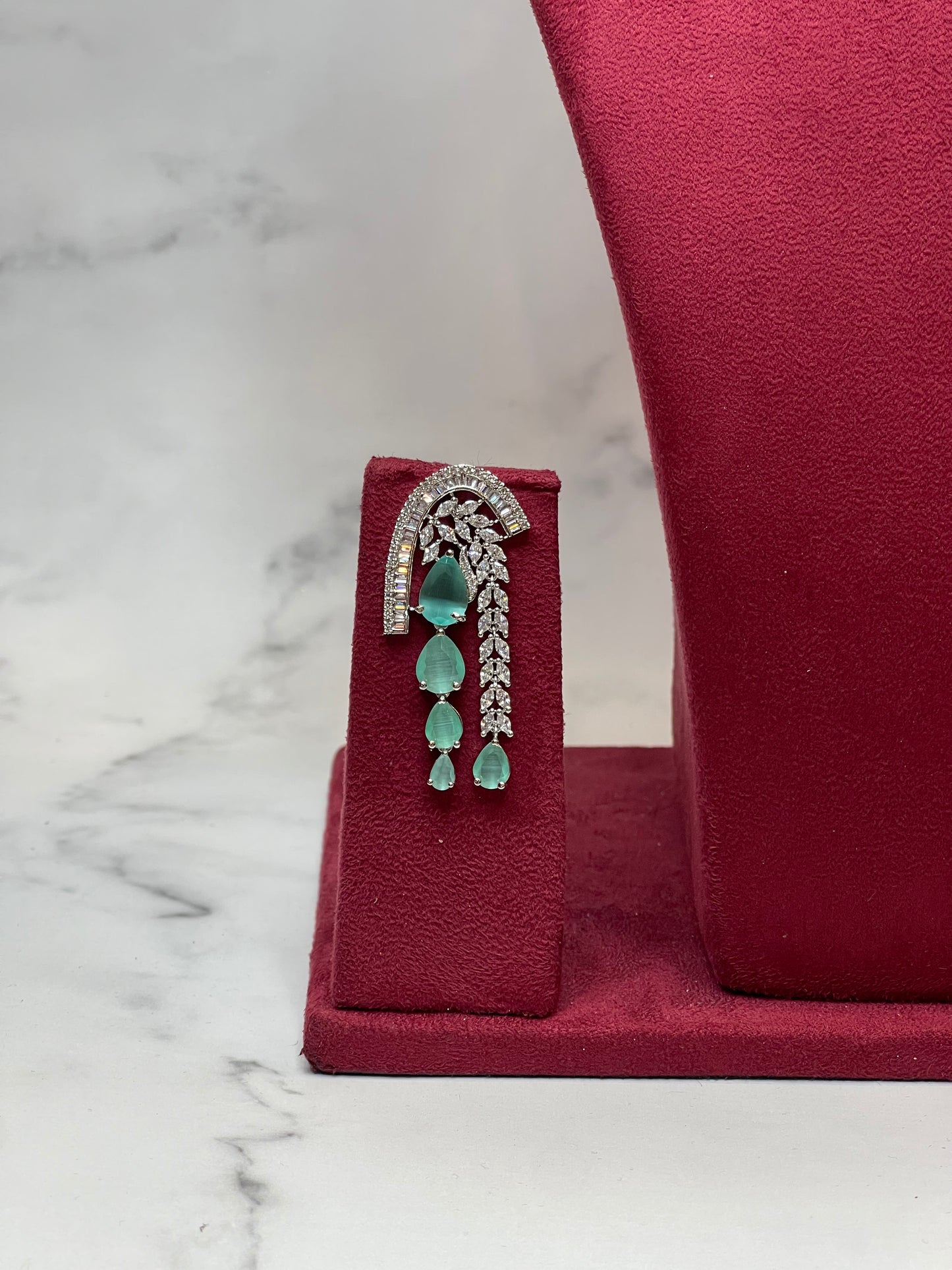 Mint Cascade – Layered CZ Necklace Set with Dangling Drops