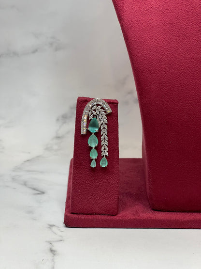 Mint Cascade – Layered CZ Necklace Set with Dangling Drops