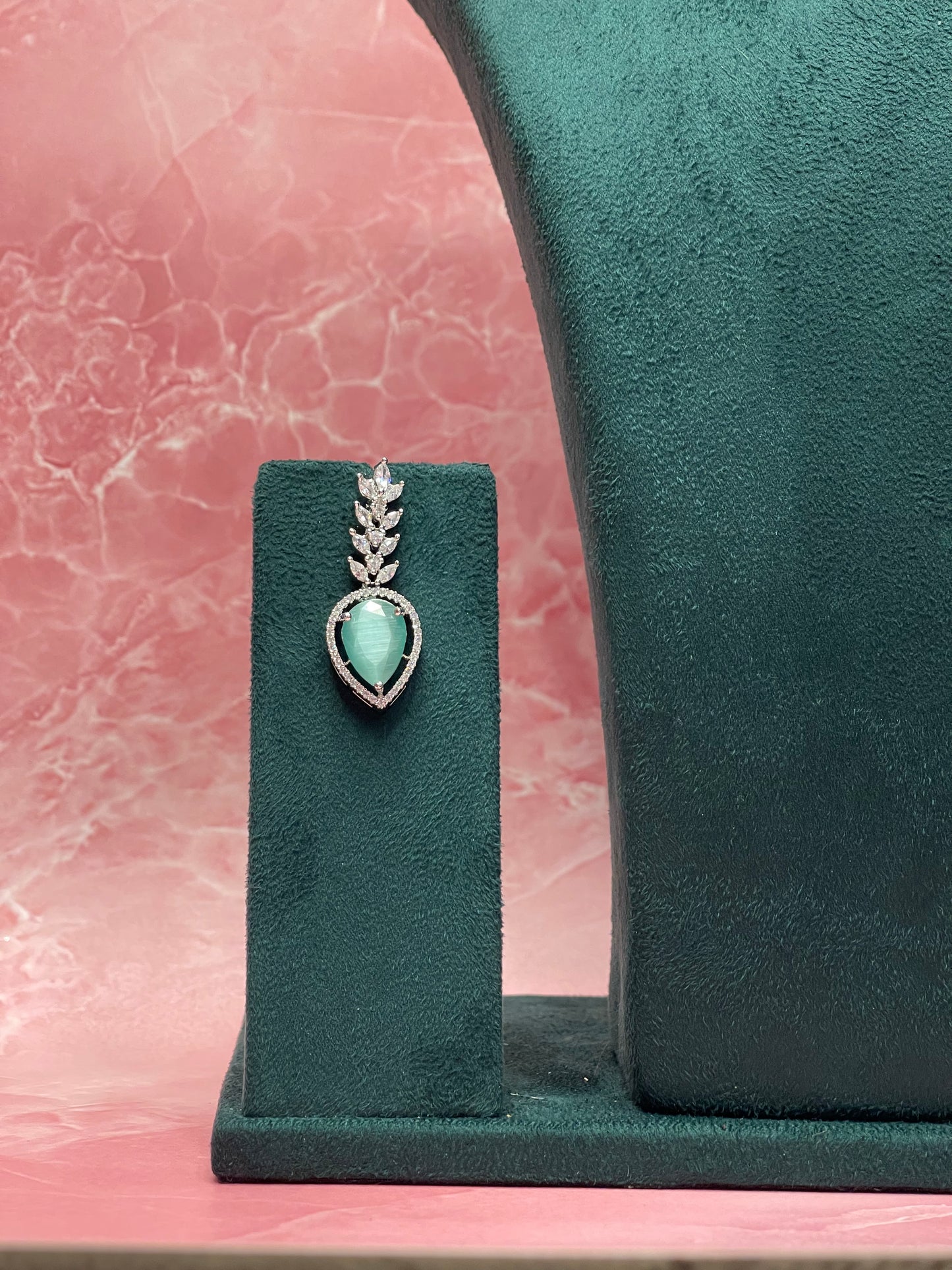 Emerald Drop Necklace Set with CZ Accents – Elegant Party Jewelry