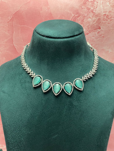 Emerald Drop Necklace Set with CZ Accents – Elegant Party Jewelry