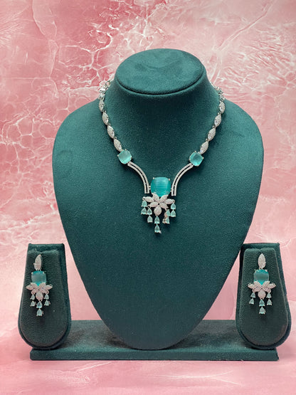 Aqua Luxe Drop Necklace Set – Glamorous CZ Party Wear