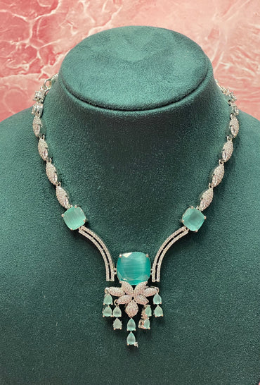 Aqua Luxe Drop Necklace Set – Glamorous CZ Party Wear