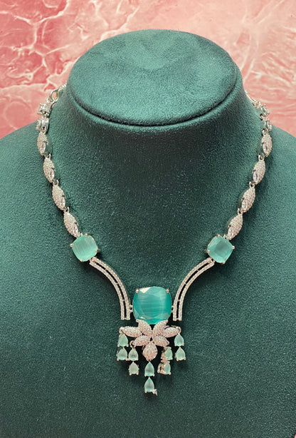 Aqua Luxe Drop Necklace Set – Glamorous CZ Party Wear