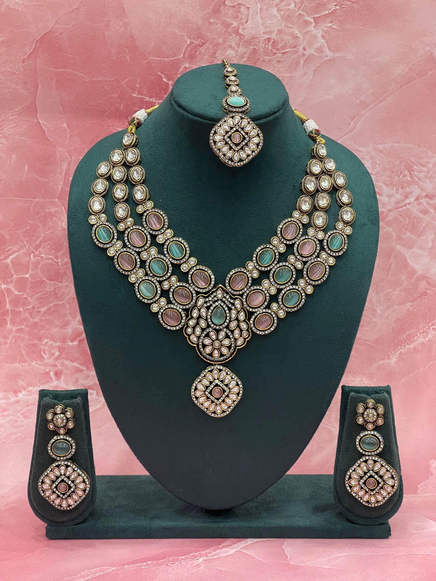 Multicolour Polki Bridal Necklace Set