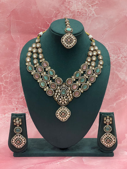 Multicolour Polki Bridal Necklace Set