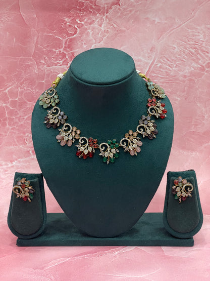 Floral Cluster Multistone Necklace Set