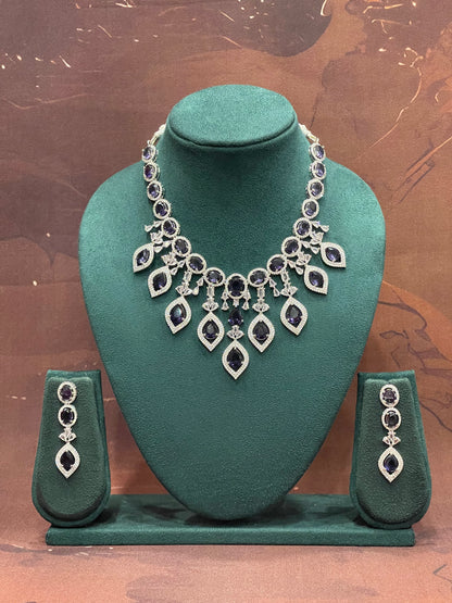 Midnight Blue Crystal Drop Necklace Set