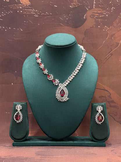 Crimson Sparkle Leaf Necklace Set