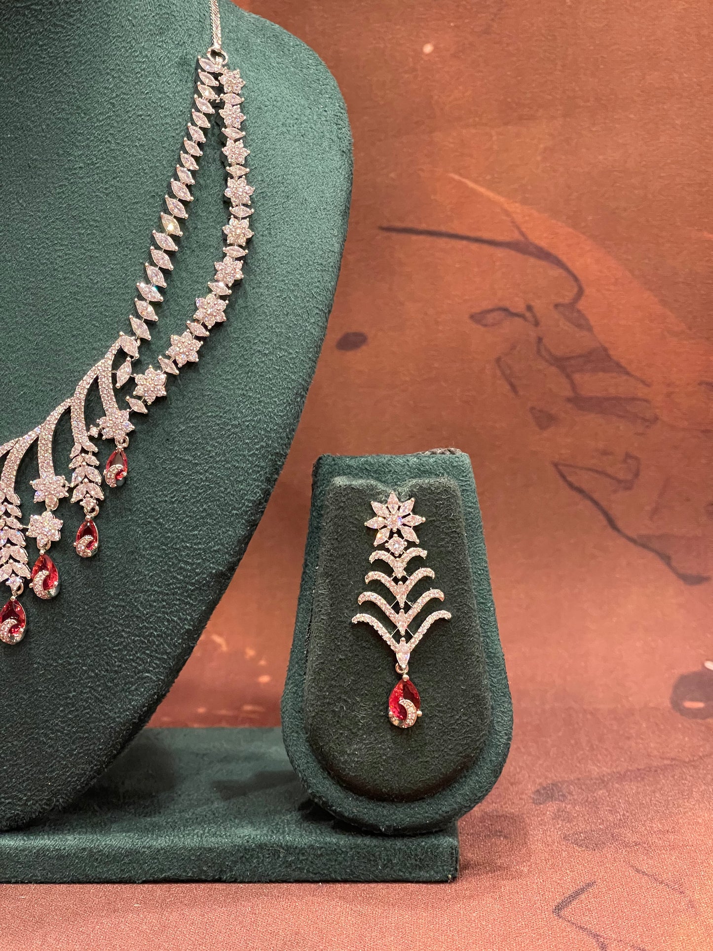 Ruby Rainfall Vine Necklace Set