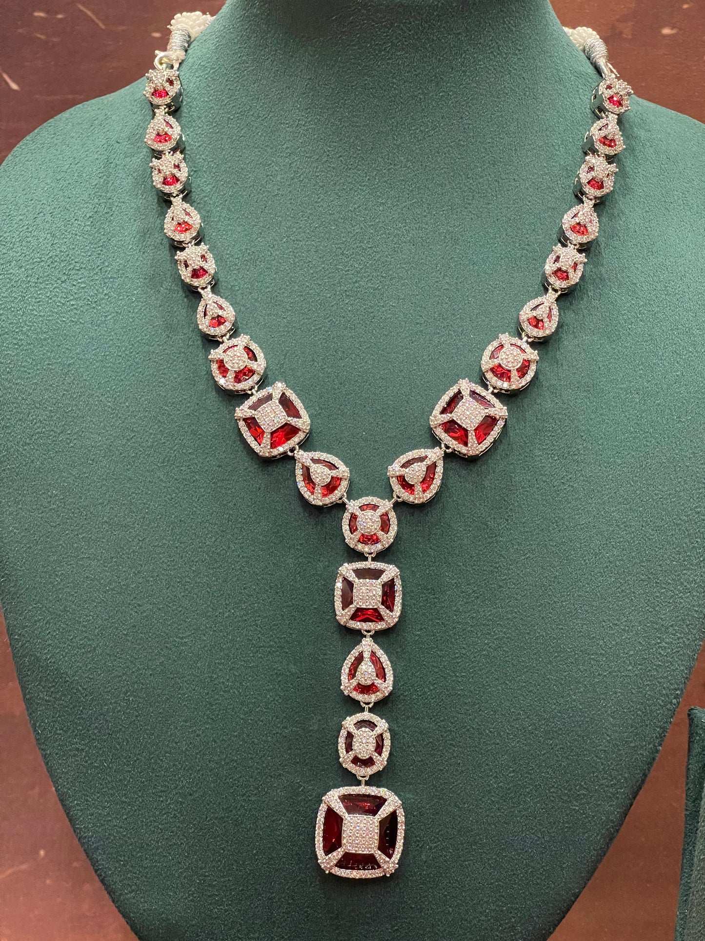 Regal Ruby Geometry Necklace Set