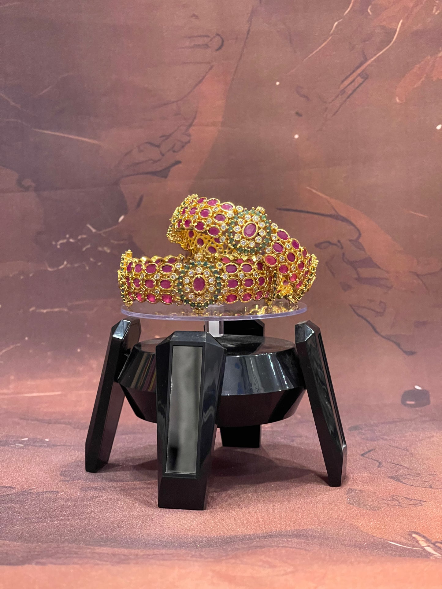 Ruby-Studded Floral Bangles