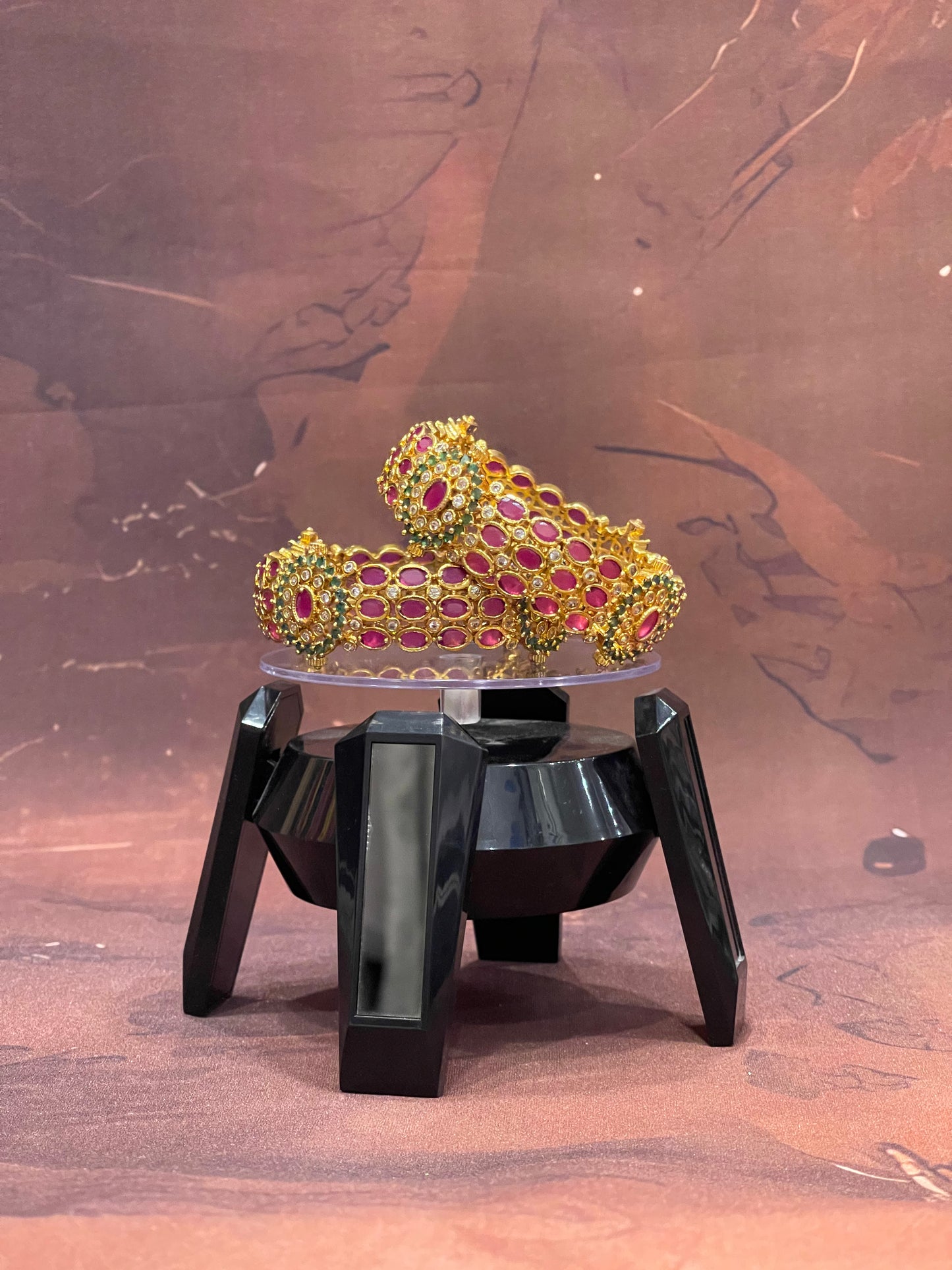 Ruby-Studded Floral Bangles