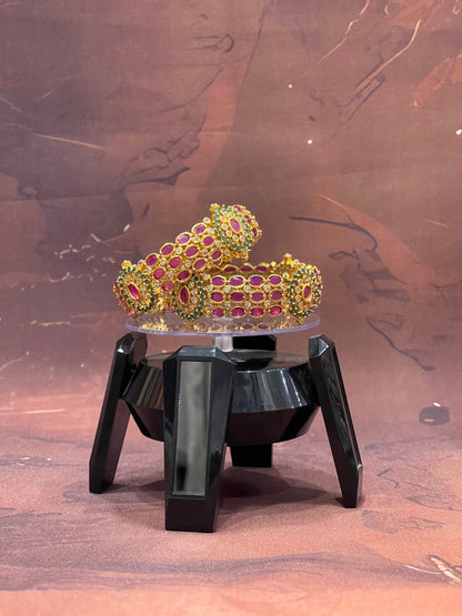 Ruby-Studded Floral Bangles