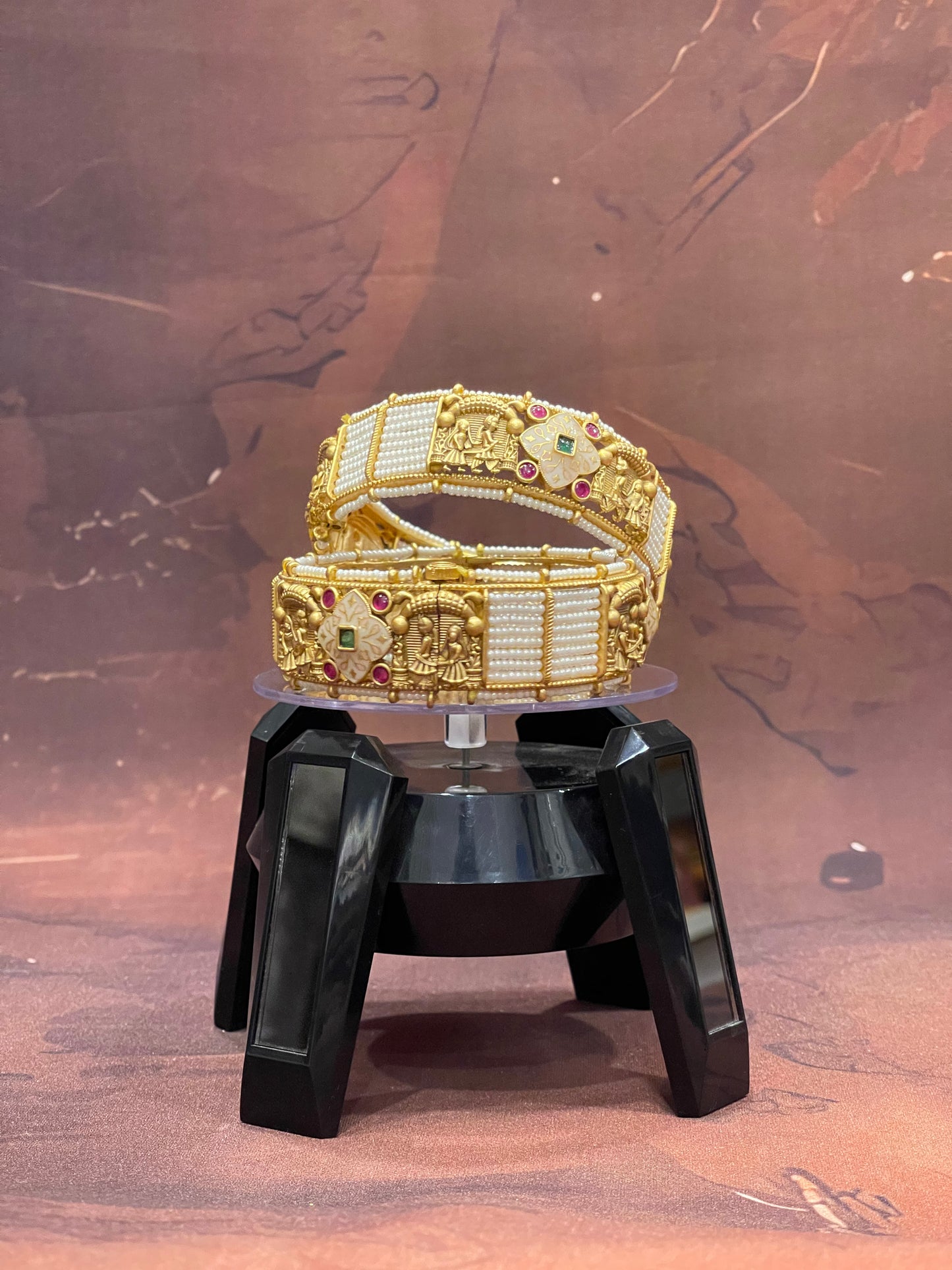 Gold Pearl Kada Bangles