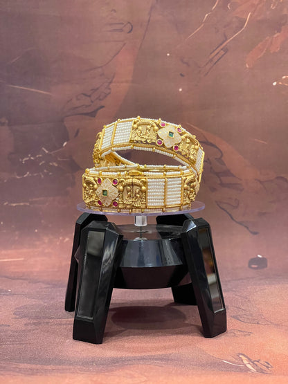 Gold Pearl Kada Bangles