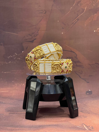 Gold Pearl Kada Bangles