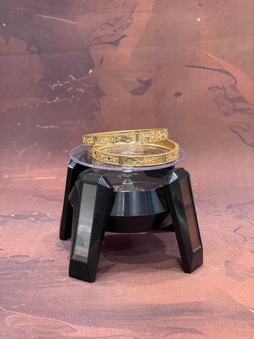 Etched Gold Bangles with Ruby Accents