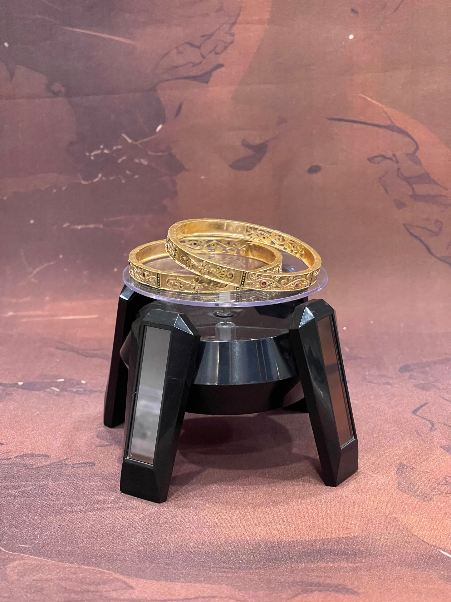 Etched Gold Bangles with Ruby Accents