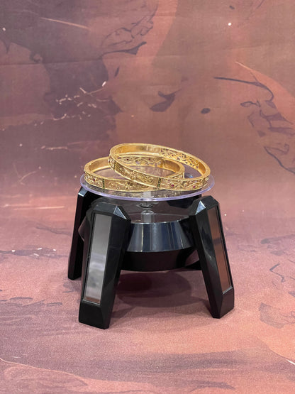 Etched Gold Bangles with Ruby Accents