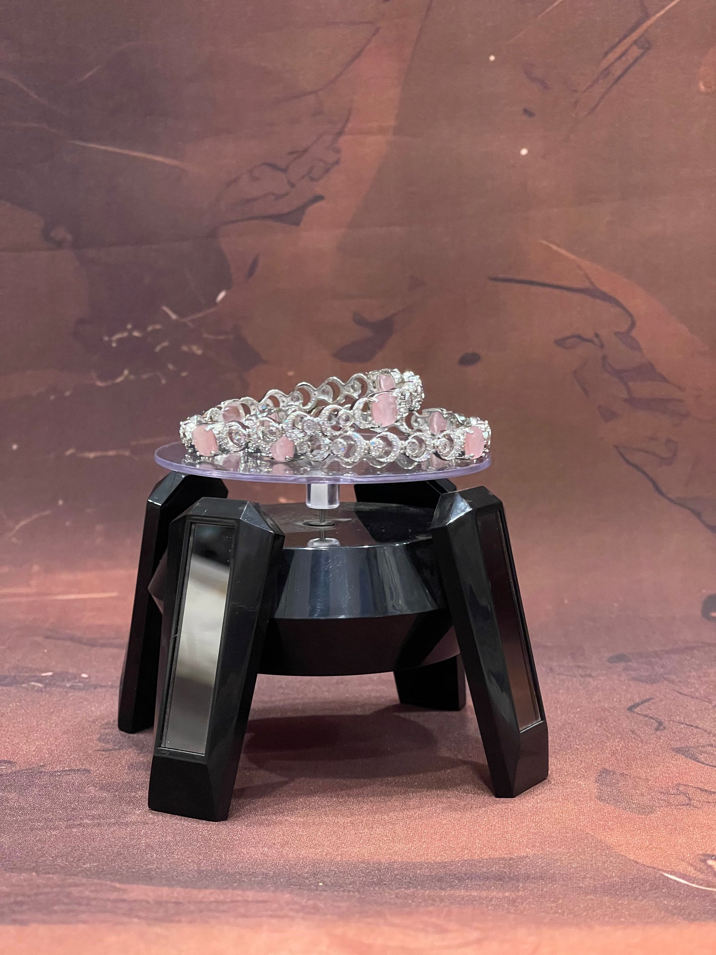 Silver Bangles with Rose Pink Stones