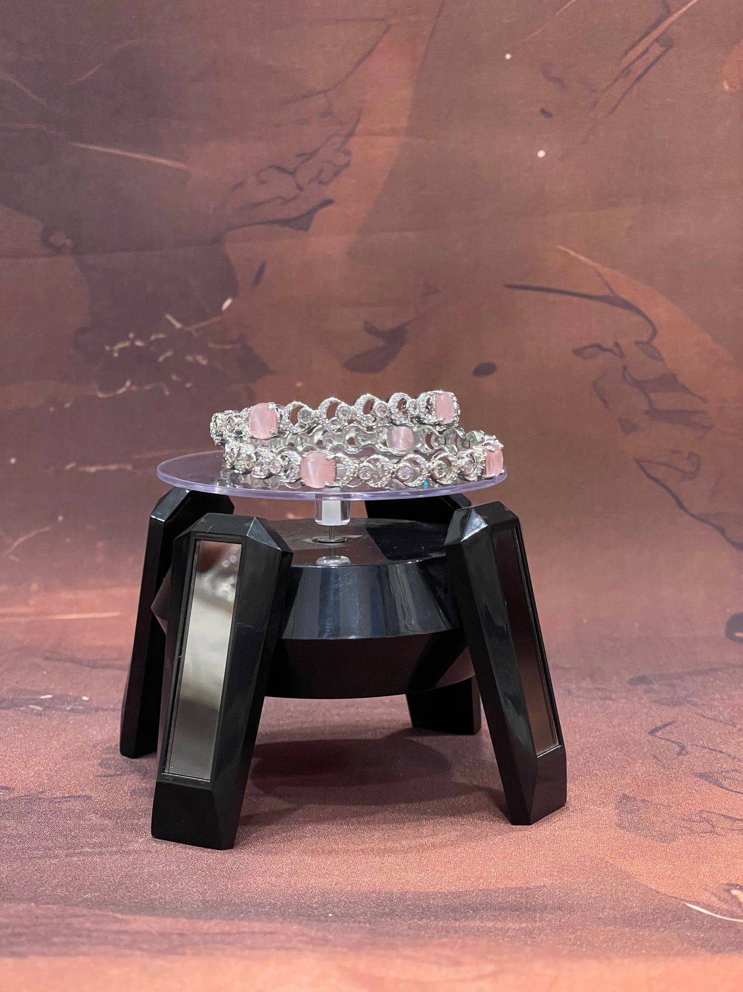 Silver Bangles with Rose Pink Stones