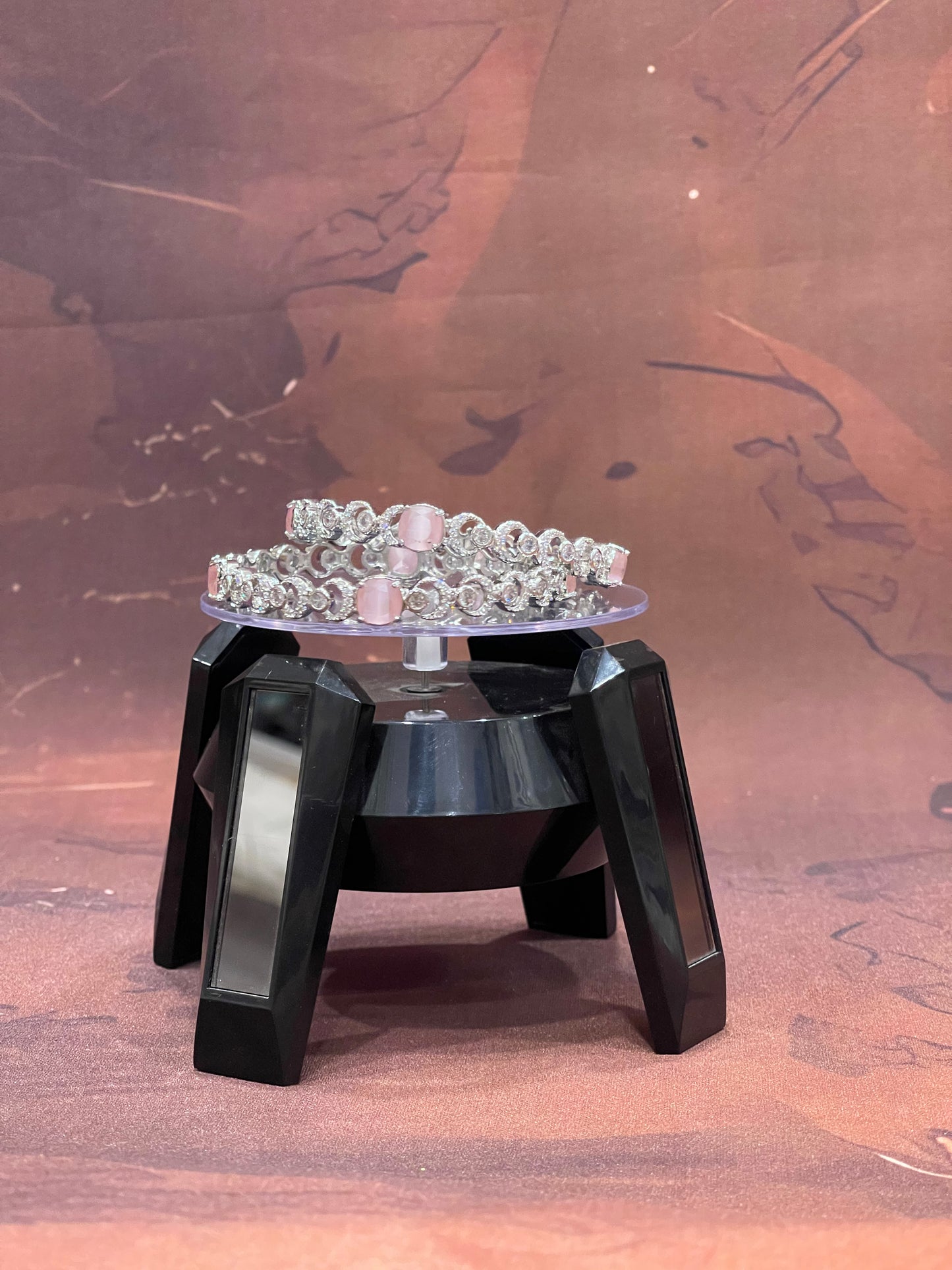 Silver Bangles with Rose Pink Stones