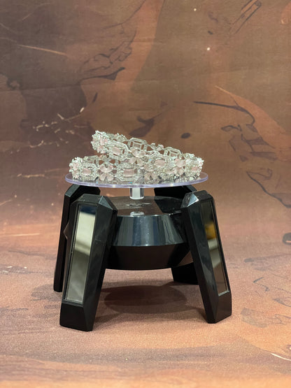 Silver Bangles with Baby Pink Floral Stones