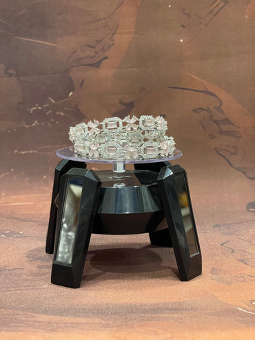 Silver Bangles with Baby Pink Floral Stones