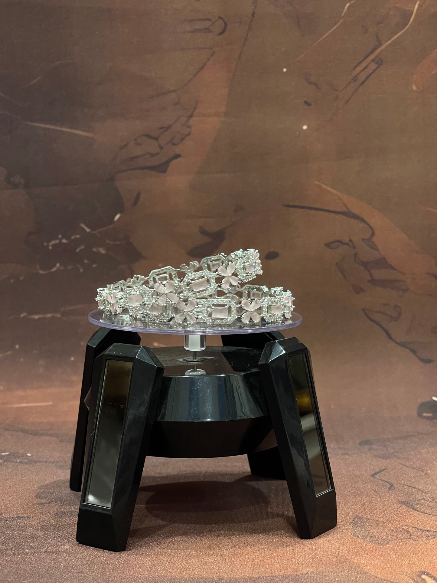 Silver Bangles with Baby Pink Floral Stones