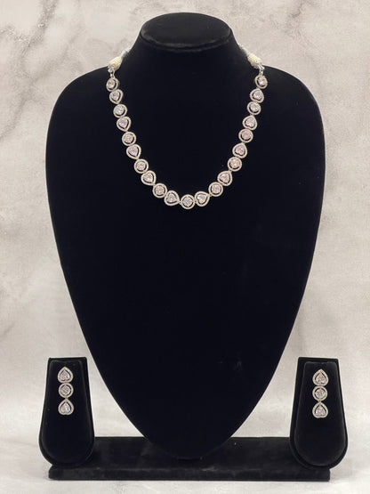 Teardrop Radiance – Diamond-Cut CZ Necklace Set in Silver Finish