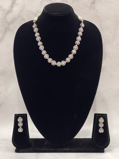 Teardrop Radiance – Diamond-Cut CZ Necklace Set in Silver Finish