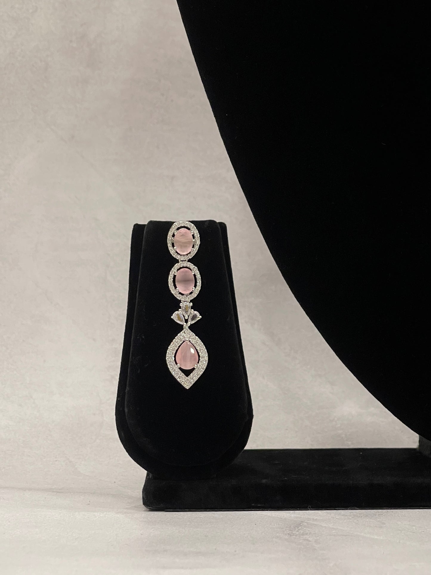 Rosé Twilight – CZ Necklace Set with Droplet Pink Stones