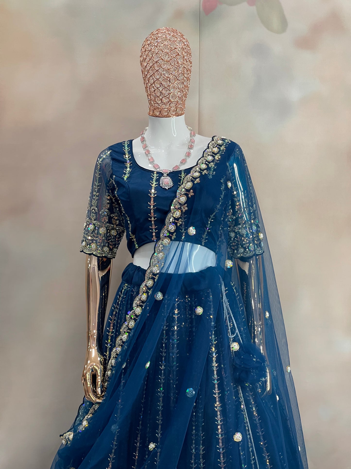 Midnight Sparkle – Navy Blue Embroidered Lehenga