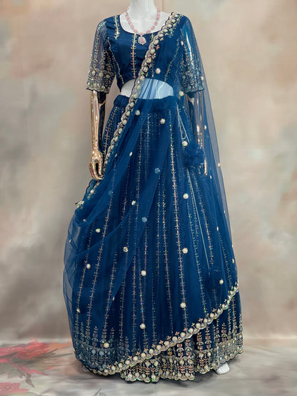 Midnight Sparkle – Navy Blue Embroidered Lehenga