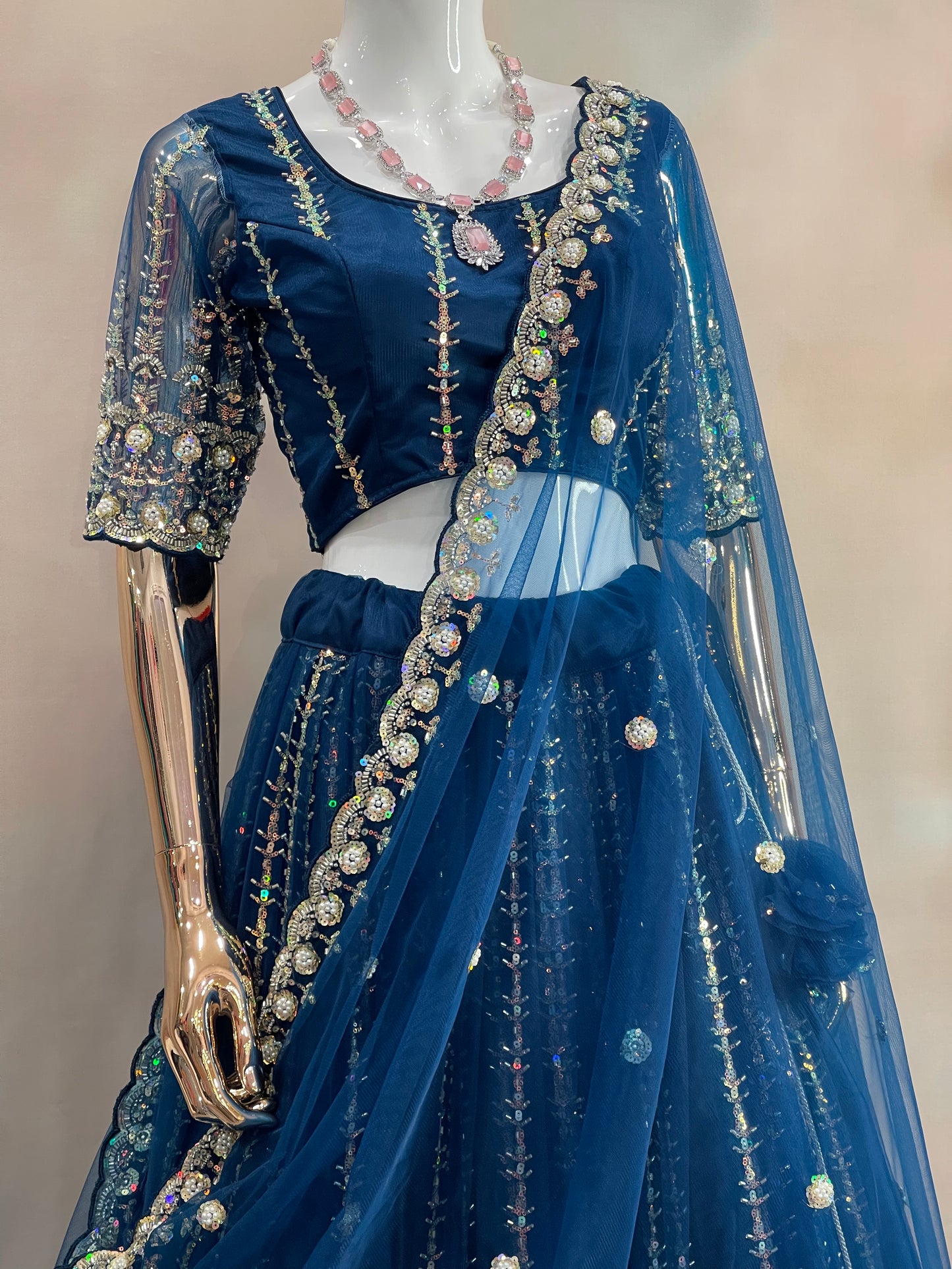 Midnight Sparkle – Navy Blue Embroidered Lehenga