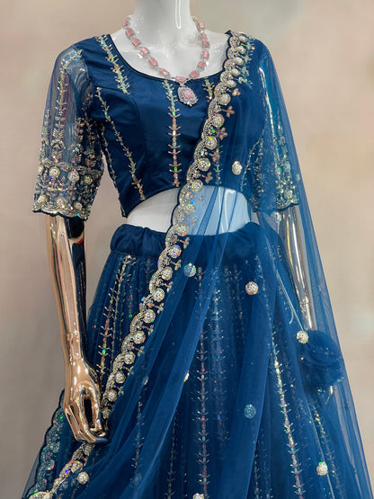 Midnight Sparkle – Navy Blue Embroidered Lehenga