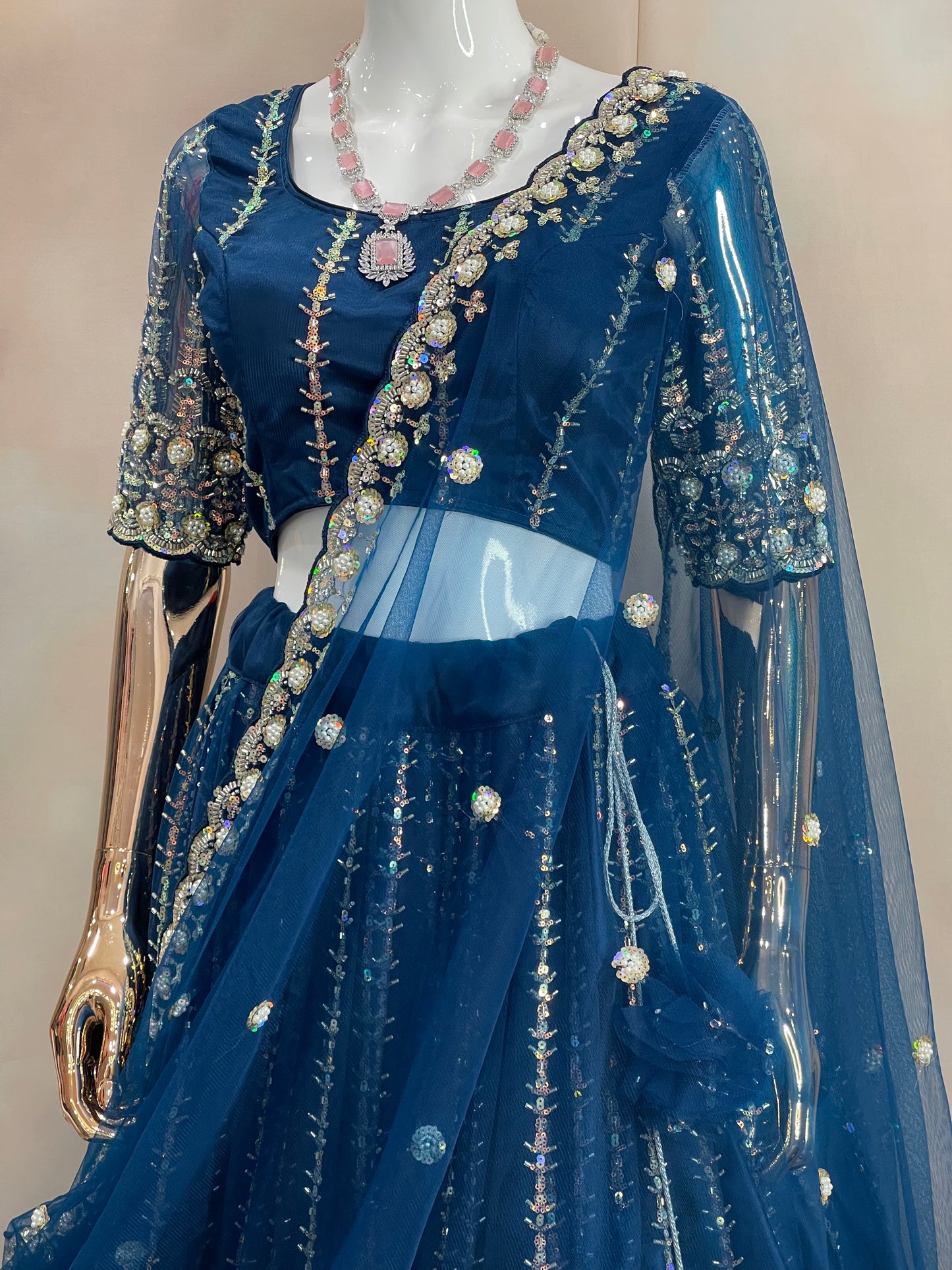 Midnight Sparkle – Navy Blue Embroidered Lehenga