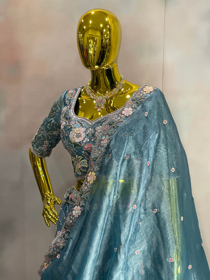 Ocean Bloom – Blue Floral Embroidered Lehenga
