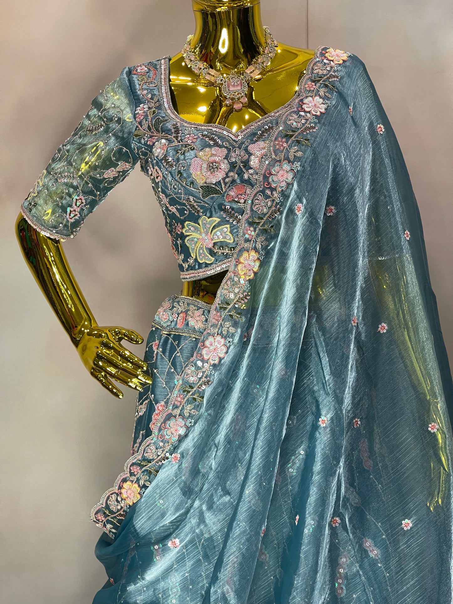 Ocean Bloom – Blue Floral Embroidered Lehenga