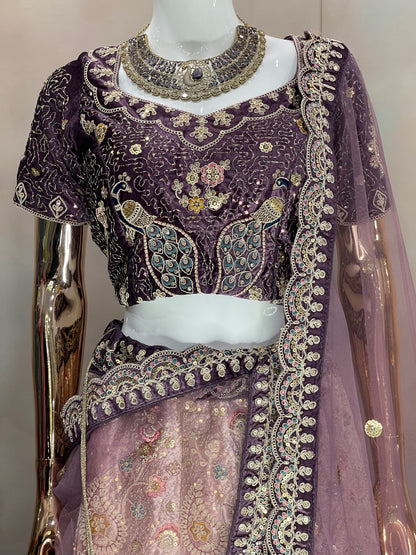 Royal Plum – Deep Purple Velvet Embroidered Lehenga Set