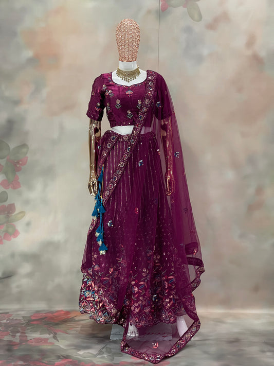 Plum Royale – Embroidered Velvet Bridal Lehenga