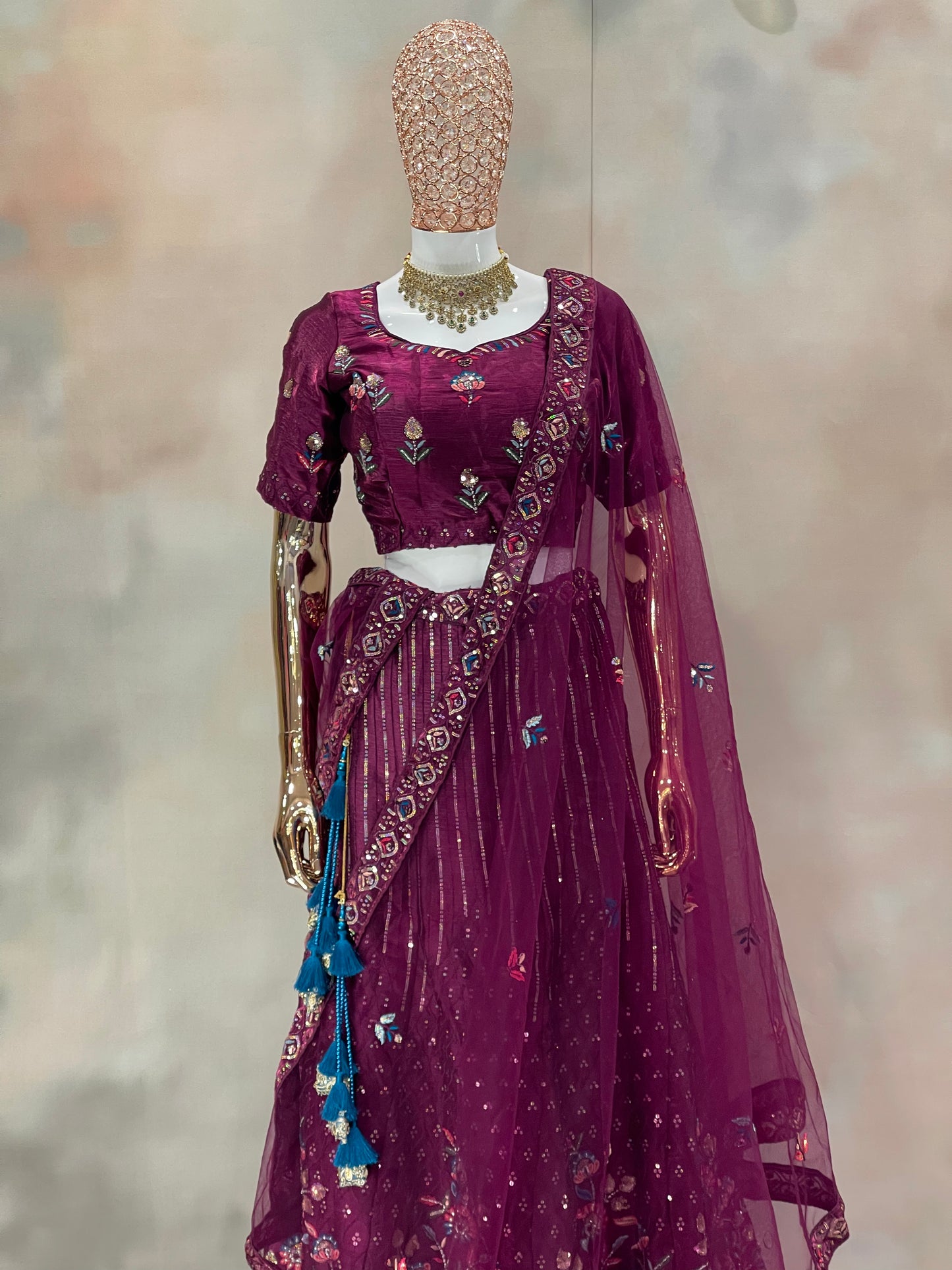 Plum Royale – Embroidered Velvet Bridal Lehenga