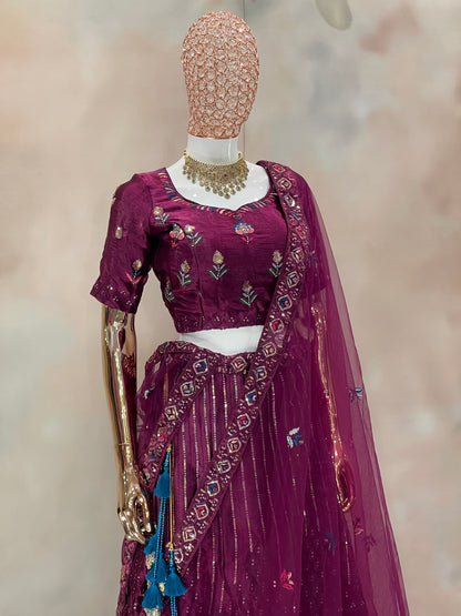 Plum Royale – Embroidered Velvet Bridal Lehenga