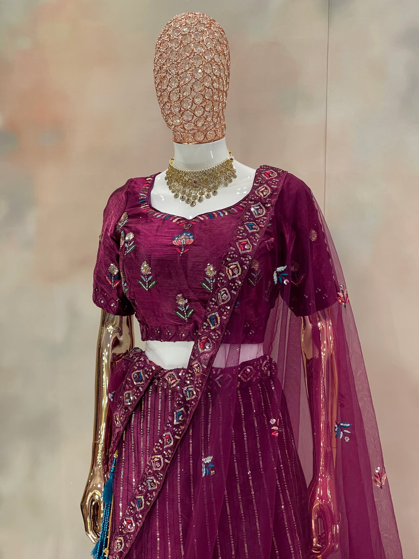 Plum Royale – Embroidered Velvet Bridal Lehenga