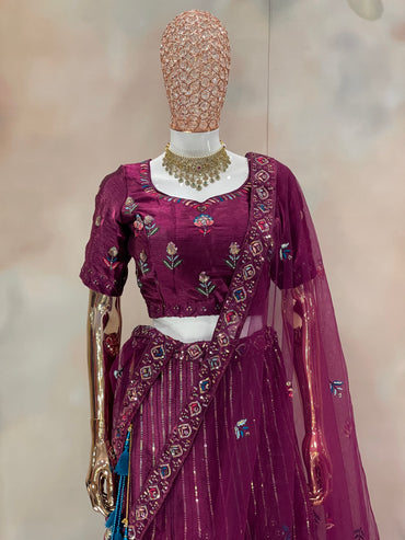 Plum Royale – Embroidered Velvet Bridal Lehenga