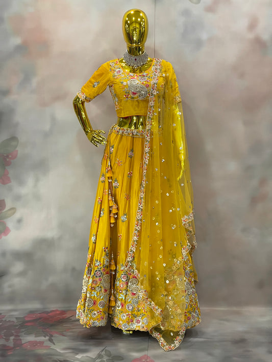 Golden Radiance – Yellow Floral Embroidered Lehenga set