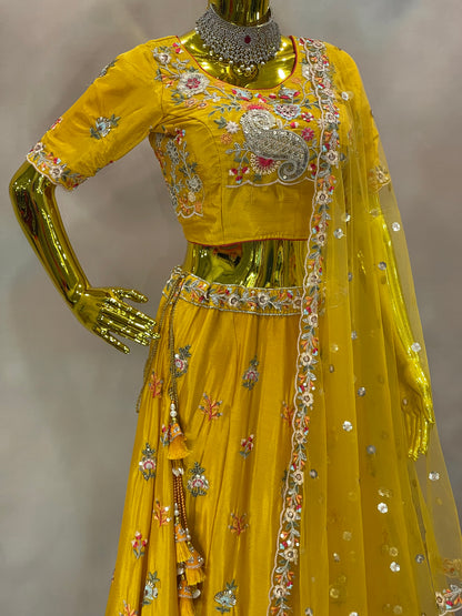 Golden Radiance – Yellow Floral Embroidered Lehenga set