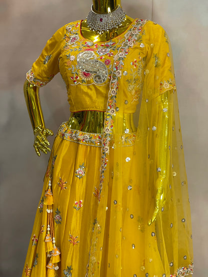 Golden Radiance – Yellow Floral Embroidered Lehenga set